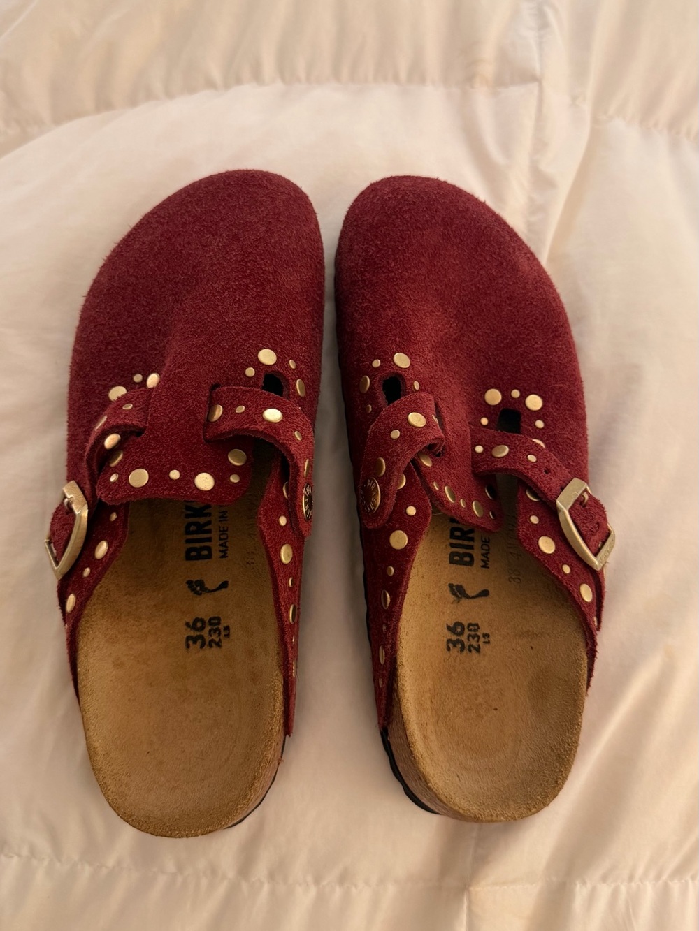 Birkenstock Women's Burgundy Suede Studded Clogs